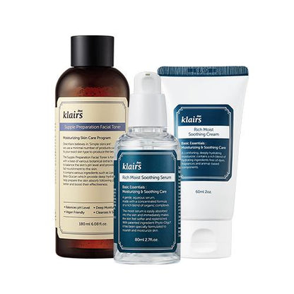 KLAIRS BASIC & BEST SET (TONER 180ML + SERUM 80ML + SOOTHING CREAM 60ML) - KLAIRS | COLOURSWINK